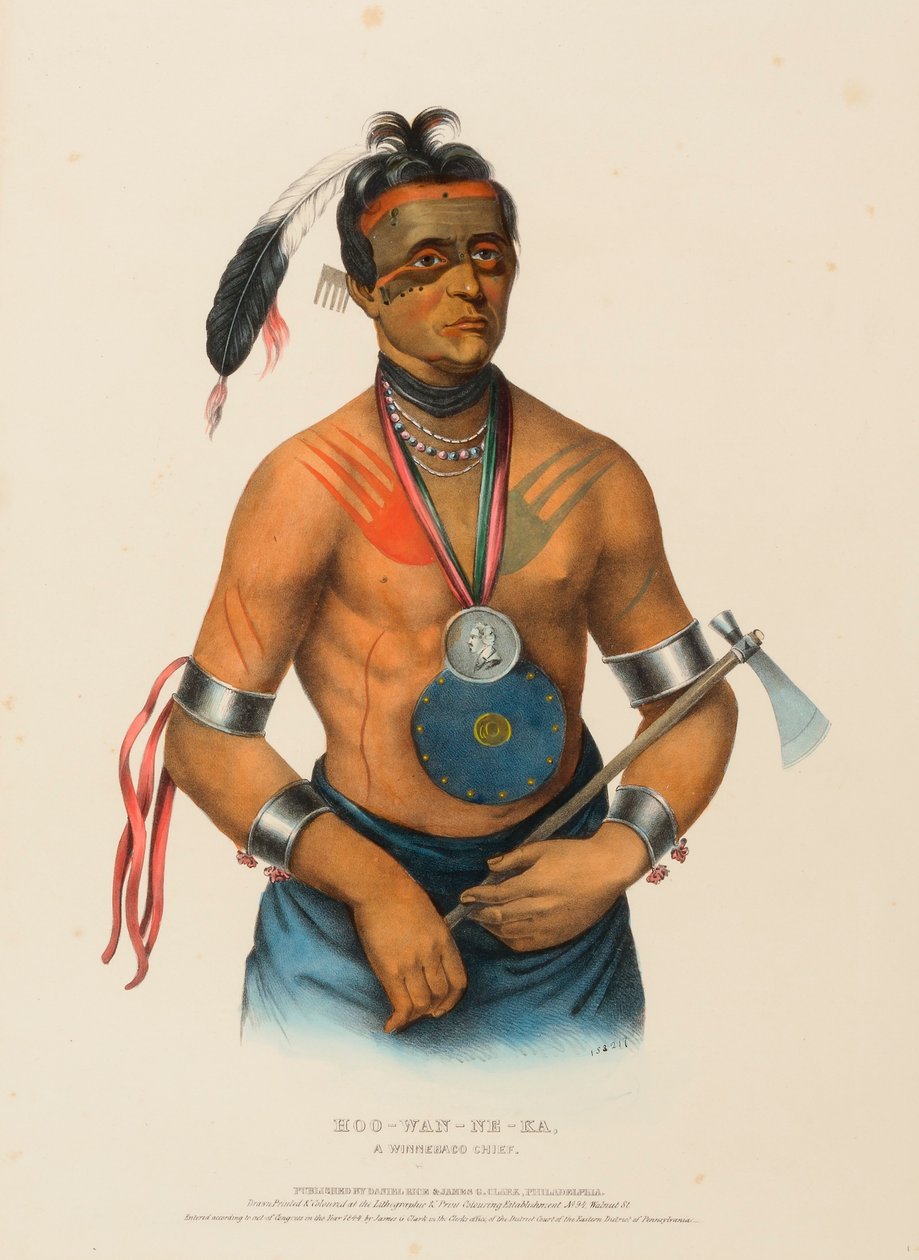 HOO-WAN-NE-KA, EN WINNEBAGO-HØFDE, fra History of the Indian Tribes of North America af Charles Bird King