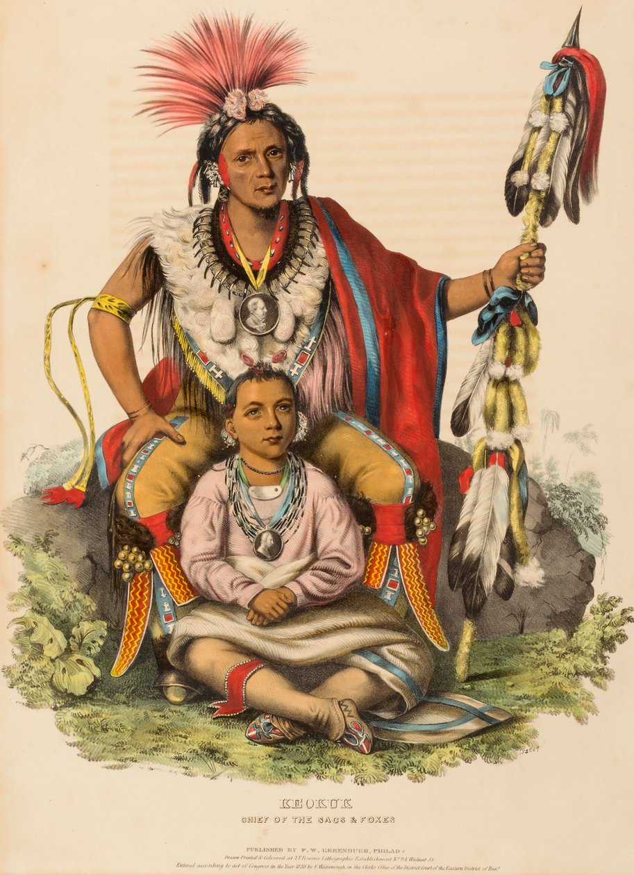 KEOKUK. HOVEDMANNEN OVER SACS OG FOXERNE, fra Historien om indianerstammerne i Nordamerika af Charles Bird King
