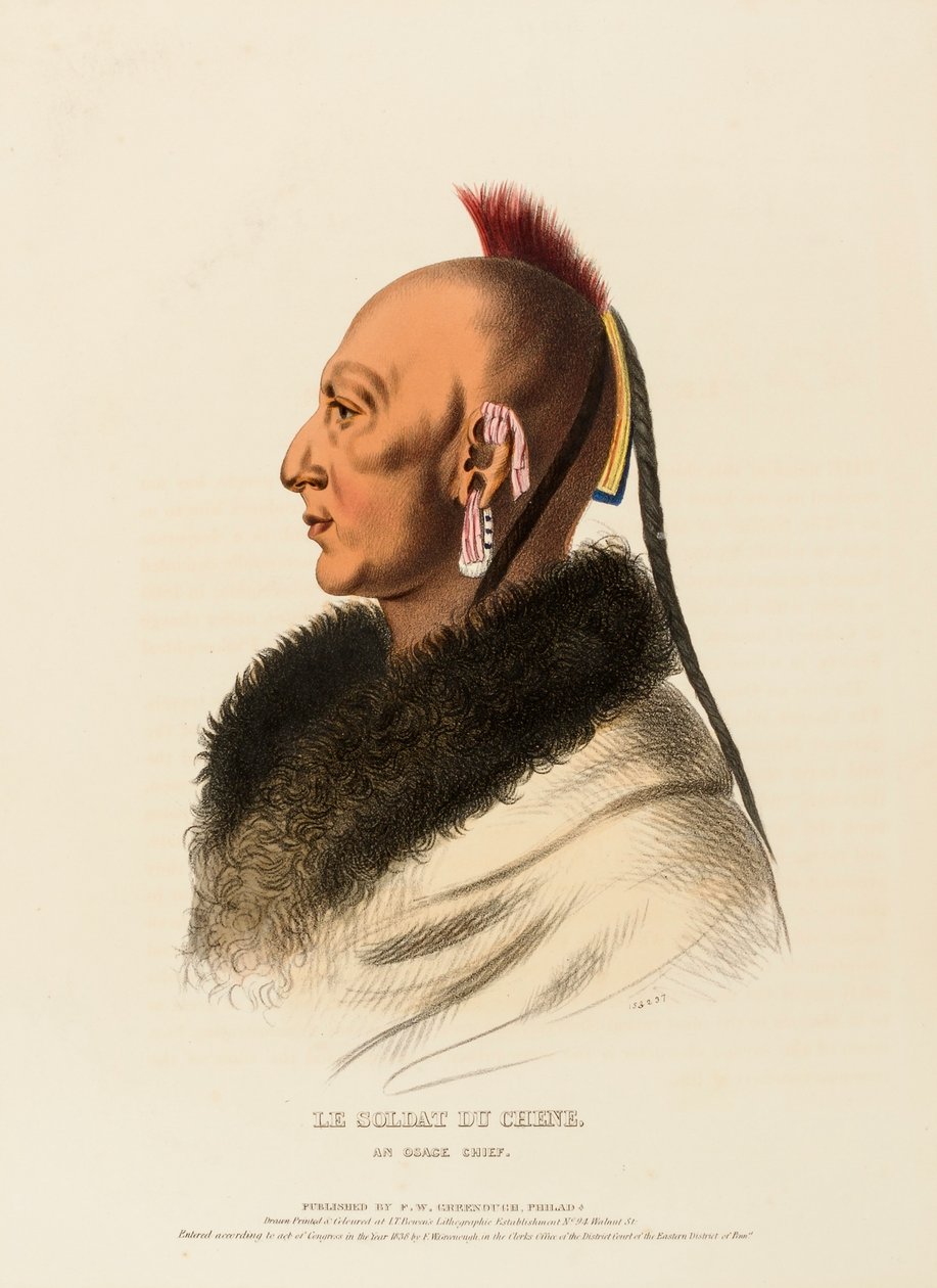 LE SOLDAT DU CHENE, AN OSAGE CHIEF, fra History of the Indian Tribes of North America af Charles Bird King