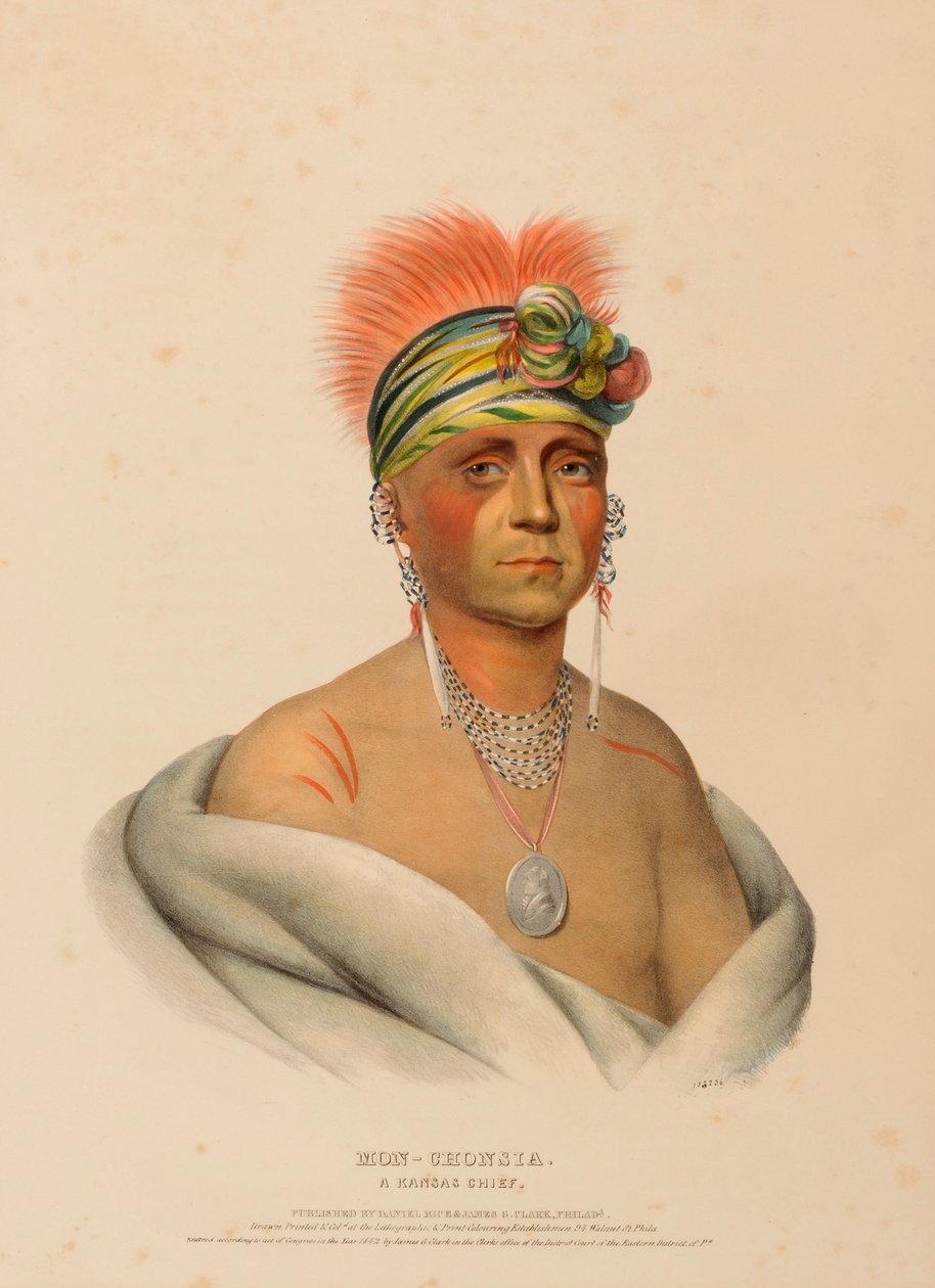 MON-CHONSIA. A KANSAS CHIEF, fra History of the Indian Tribes of North America. af Charles Bird King