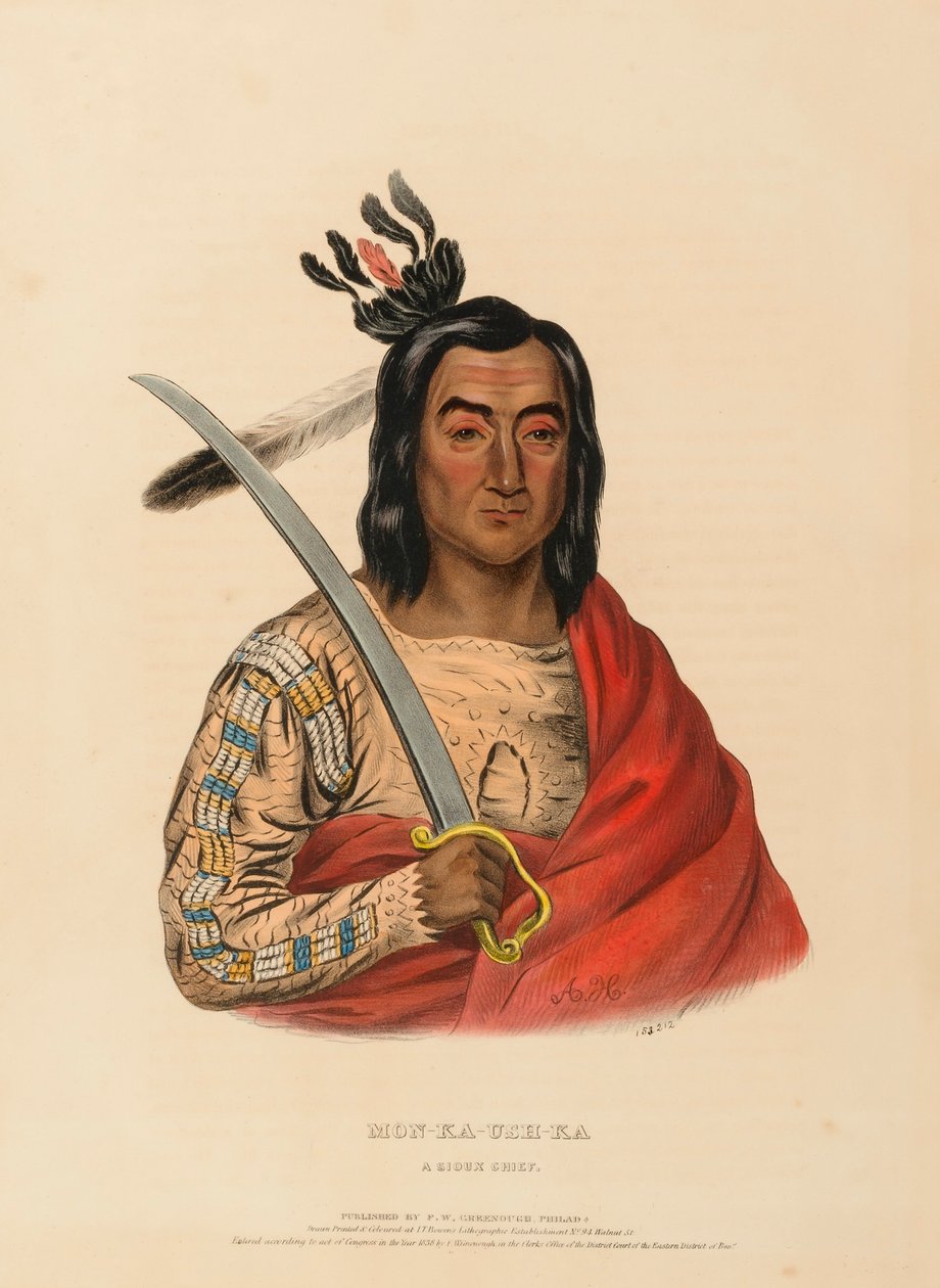 MON-KA-USH-KA. A SIOUX CHIEF, fra History of the Indian Tribes of North America. af Charles Bird King
