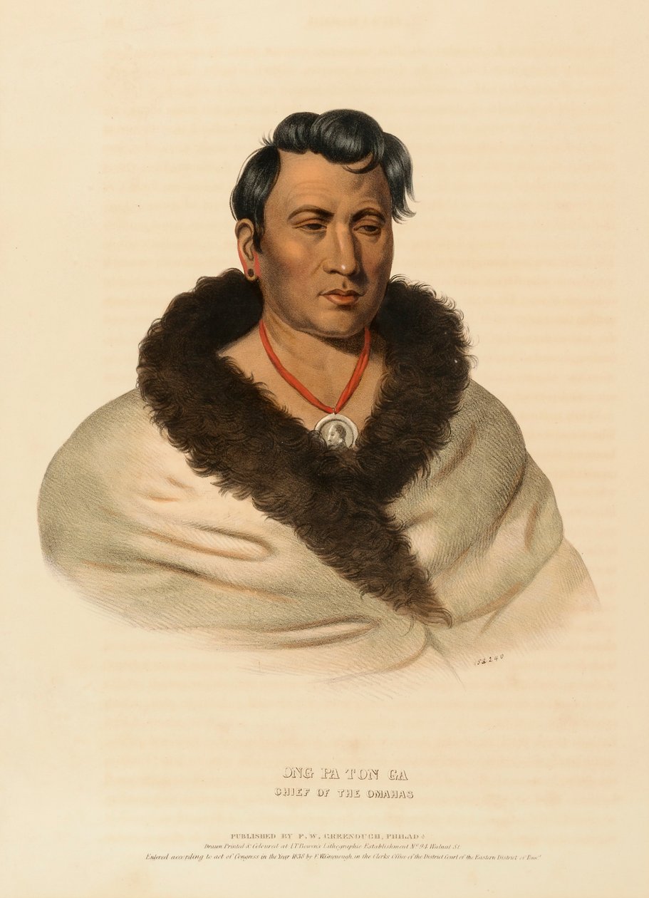 ONG PA TON GA. Høvding af OMAHAS, fra Historien om indianerstammerne i Nordamerika af Charles Bird King