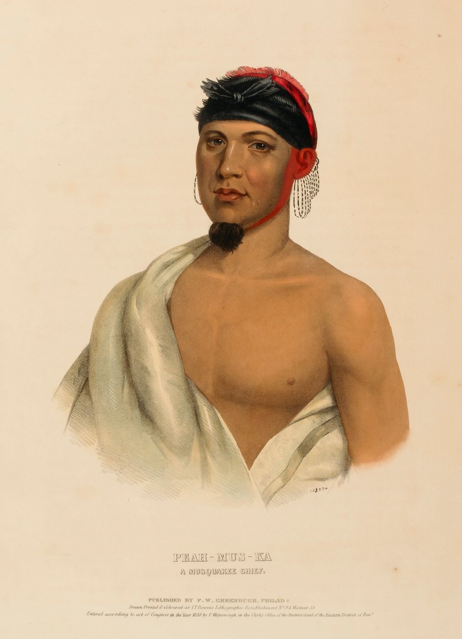 PEAH-MUS-KA. A MUSQUAKE CHIEF, fra History of the Indian Tribes of North America. af Charles Bird King