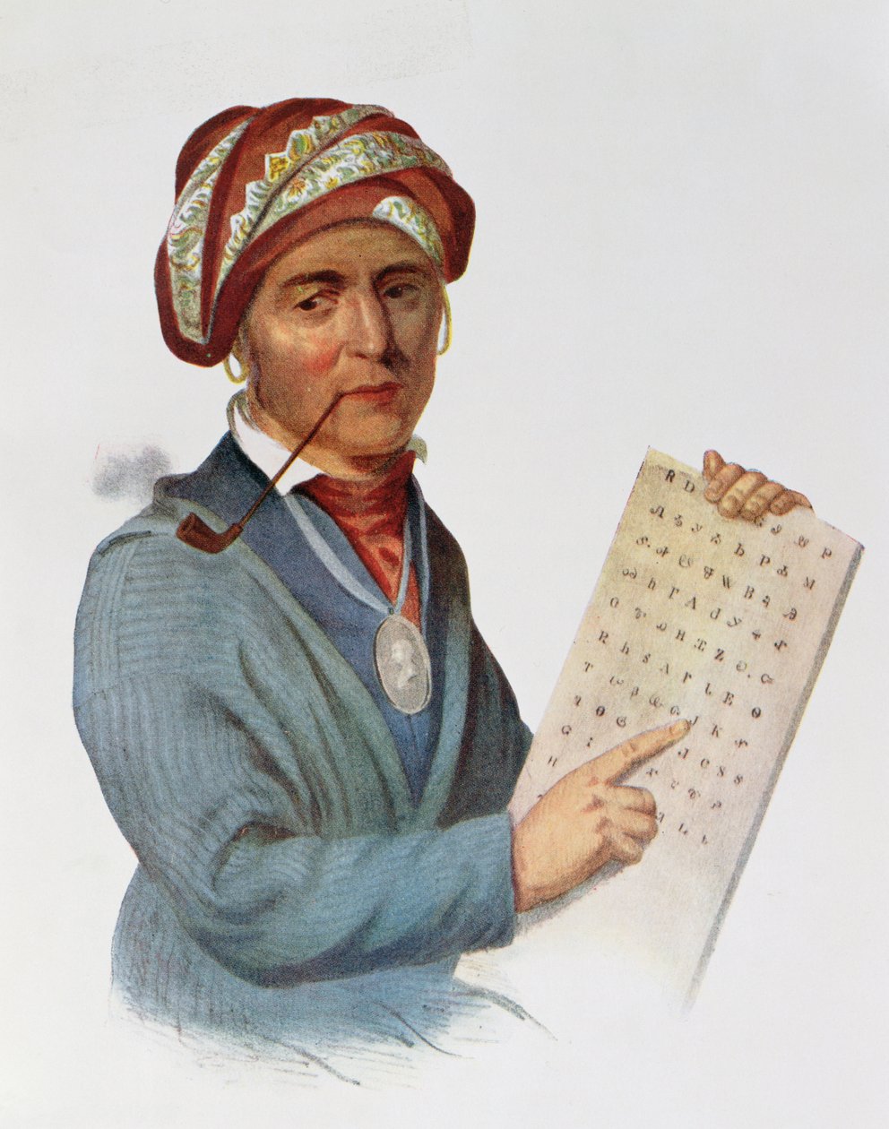 Se-quo-yah eller George Guess, 1828, illustration fra 