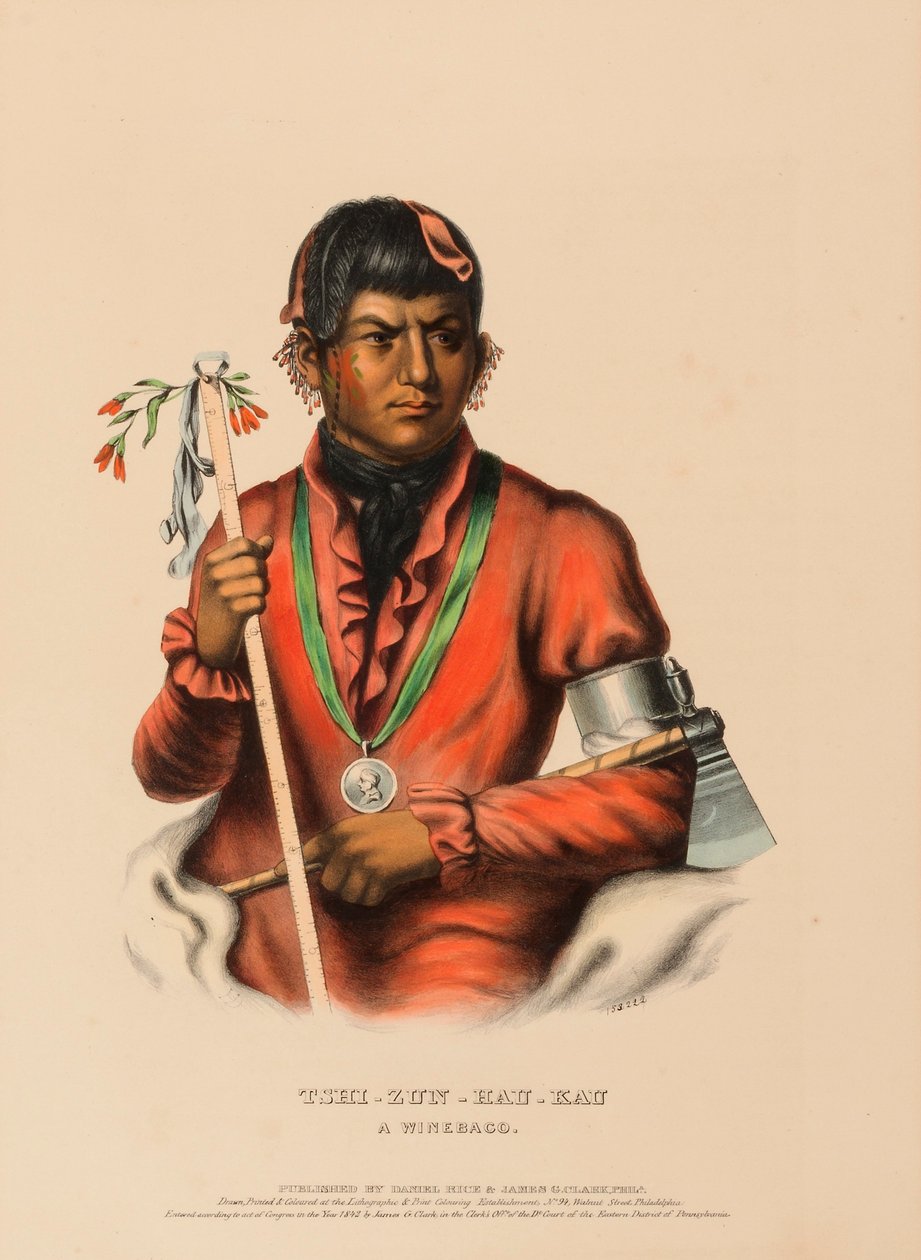 TSHI-ZUN-HAU-KAU. A WINNEBAGO, fra Historien om indianerstammerne i Nordamerika af Charles Bird King