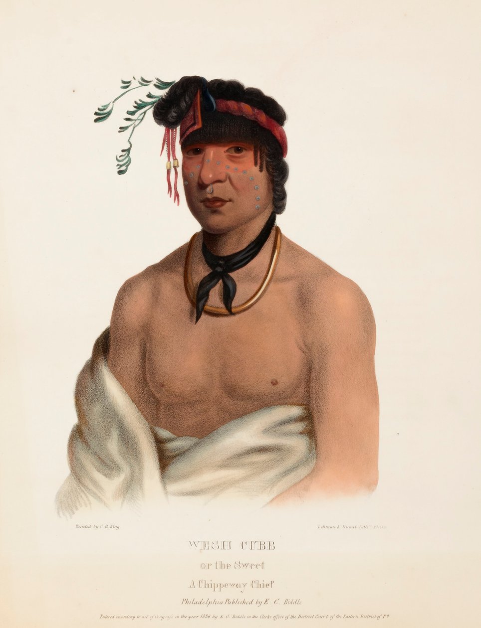 WESH-CUBB. A CHIPPEWAY CHIEF, Fra Historien om indianerstammerne i Nordamerika af Charles Bird King