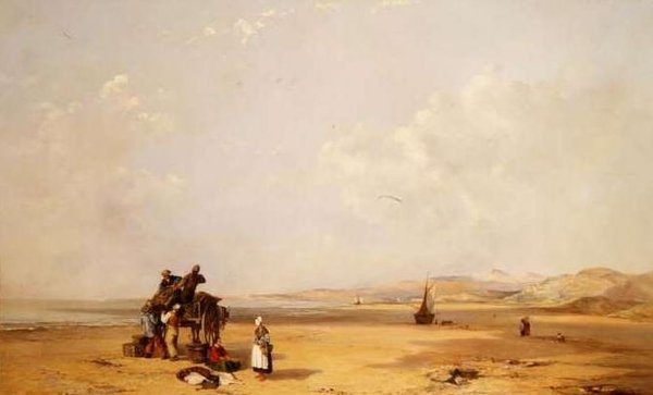 Fiskere losser deres fangst på stranden i Cardigan Bay af Charles Branwhite