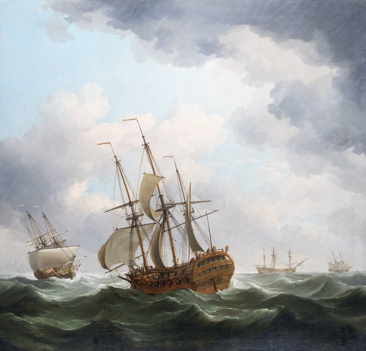 Et britisk handelsskib fra East India Company, fanget i en stormvind. Olie på lærred af Charles Brooking