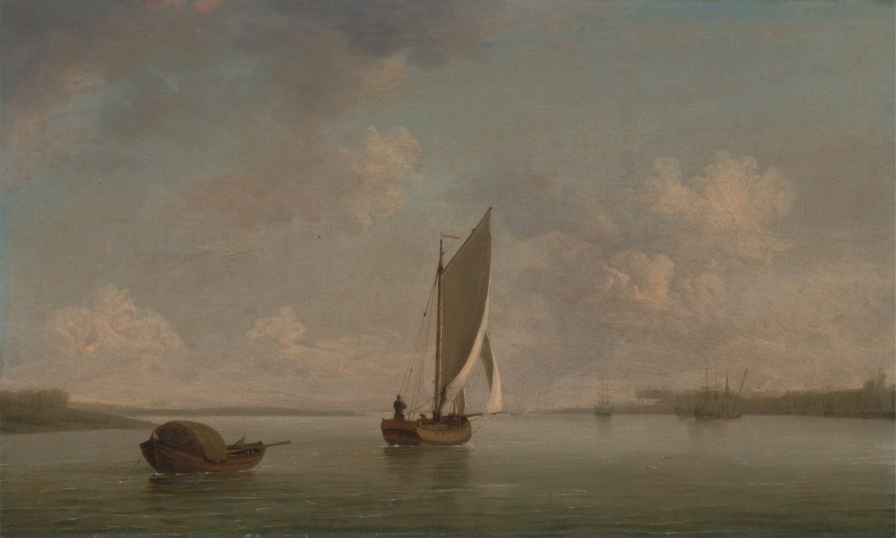 Et smæk under sejl i en let brise i en flod af Charles Brooking