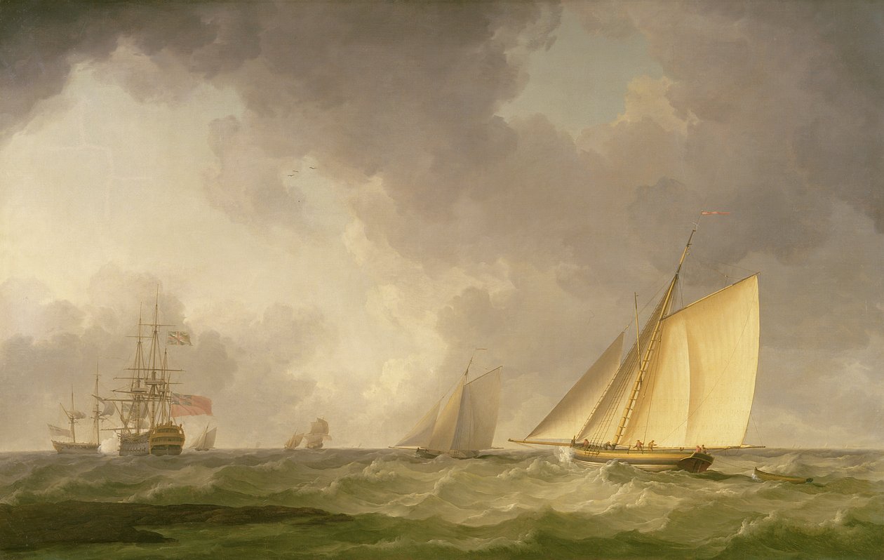Kutter tæt trukket i en frisk brise, med anden forsendelse, c.1750 af Charles Brooking