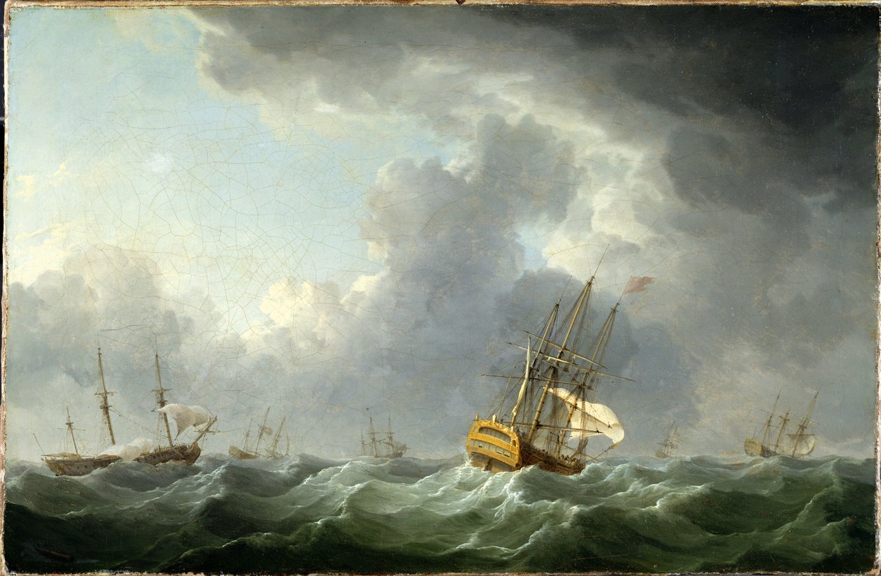 Engelske skibe, der løber før en kuling af Charles Brooking