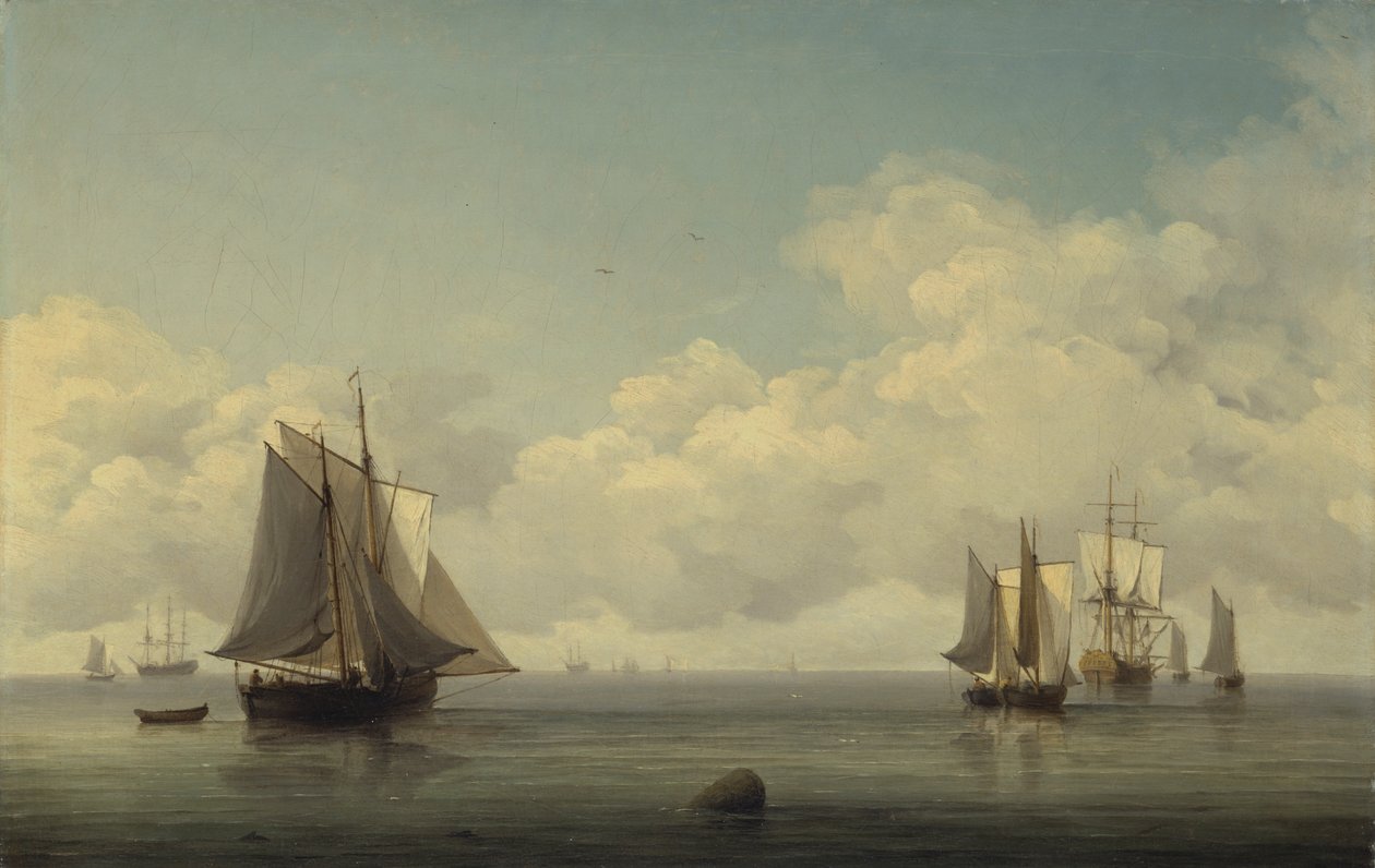 Fiskerbåde i et roligt hav af Charles Brooking