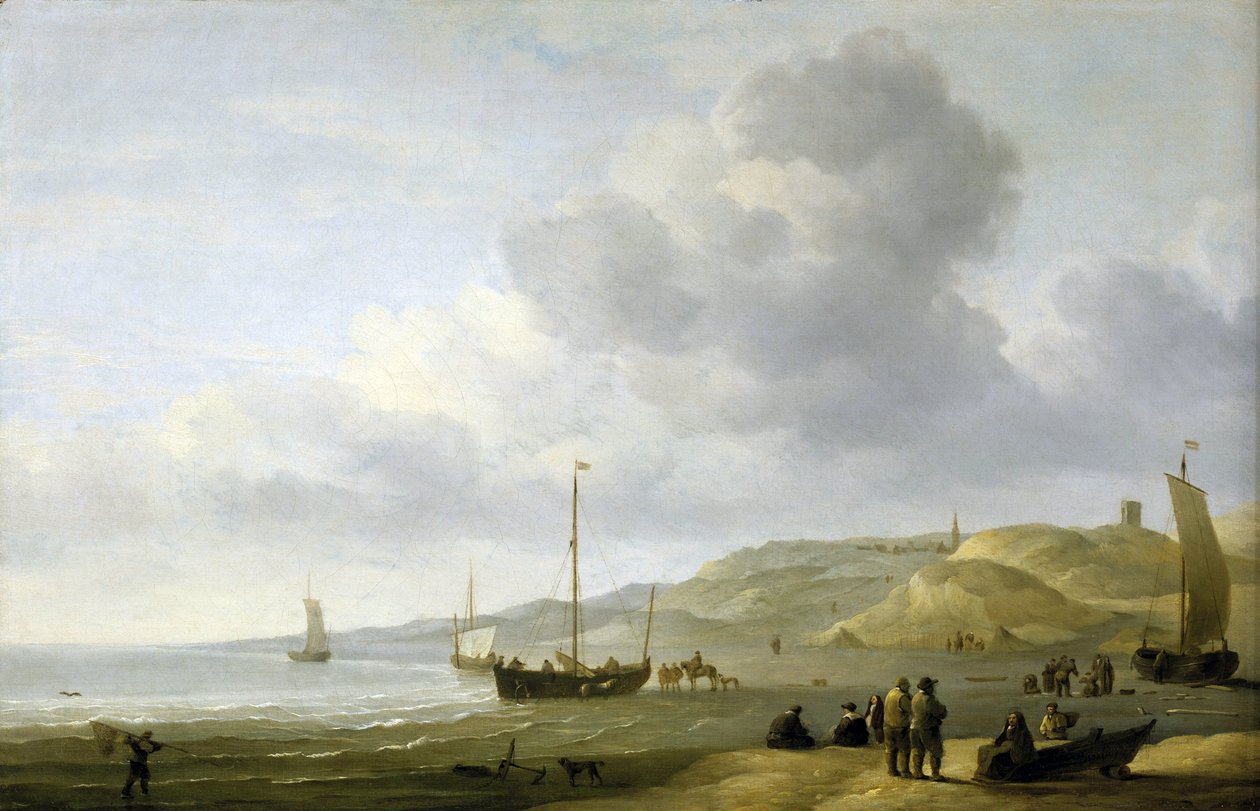 Scene på kysten nær Scheveningen (Holland). Olie på lærred af Charles Brooking