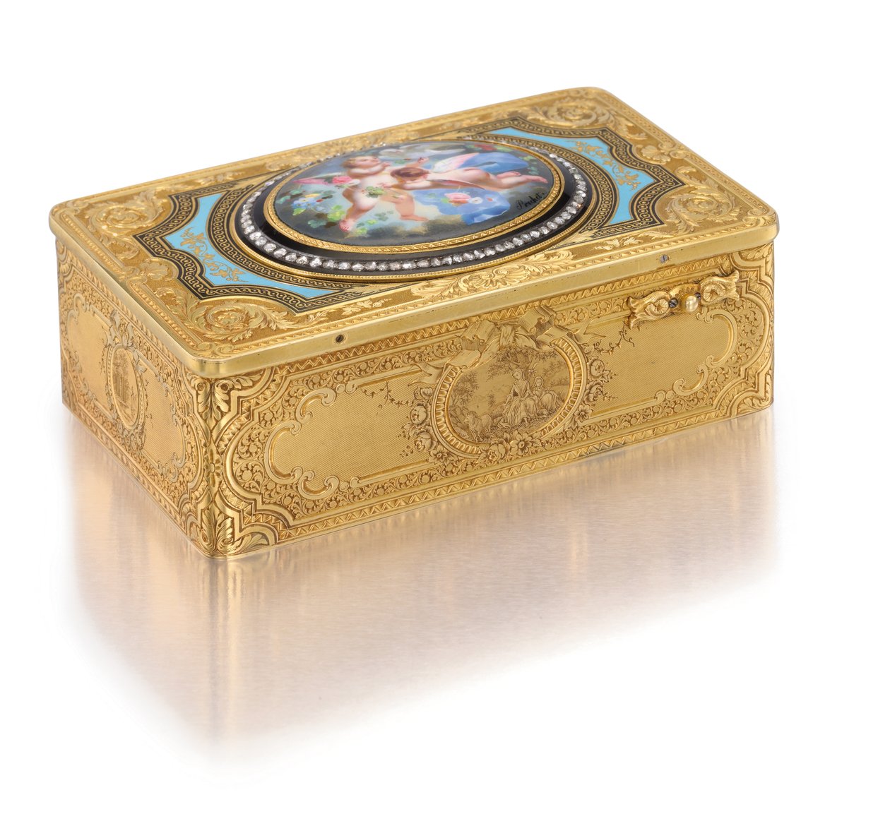 Sangfuglekasse, ca. 1840 (guld, diamanter og emalje) af Charles Bruguier