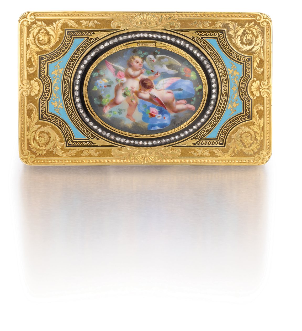 Sangfuglekasse, ca. 1840 (guld, diamanter og emalje) af Charles Bruguier