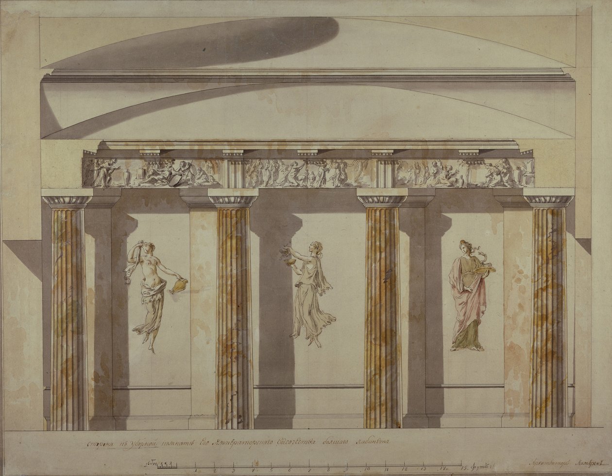 Design til det store kabinet i Pavlovsk-paladset, begyndelsen af 1780