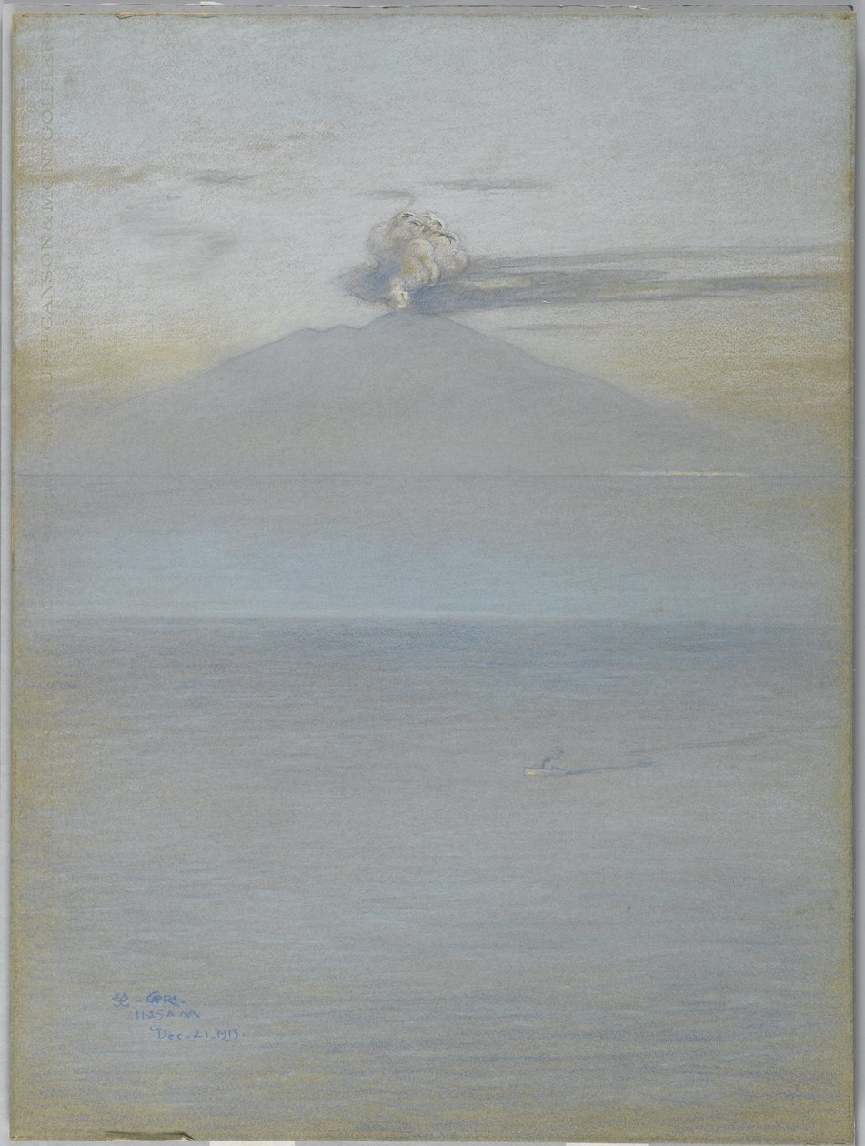 Udsigt over Vesuv: Virkning kl. 11.25, 21. december 1913 (pastel på gråblåt vævet papir) af Charles Caryl Coleman