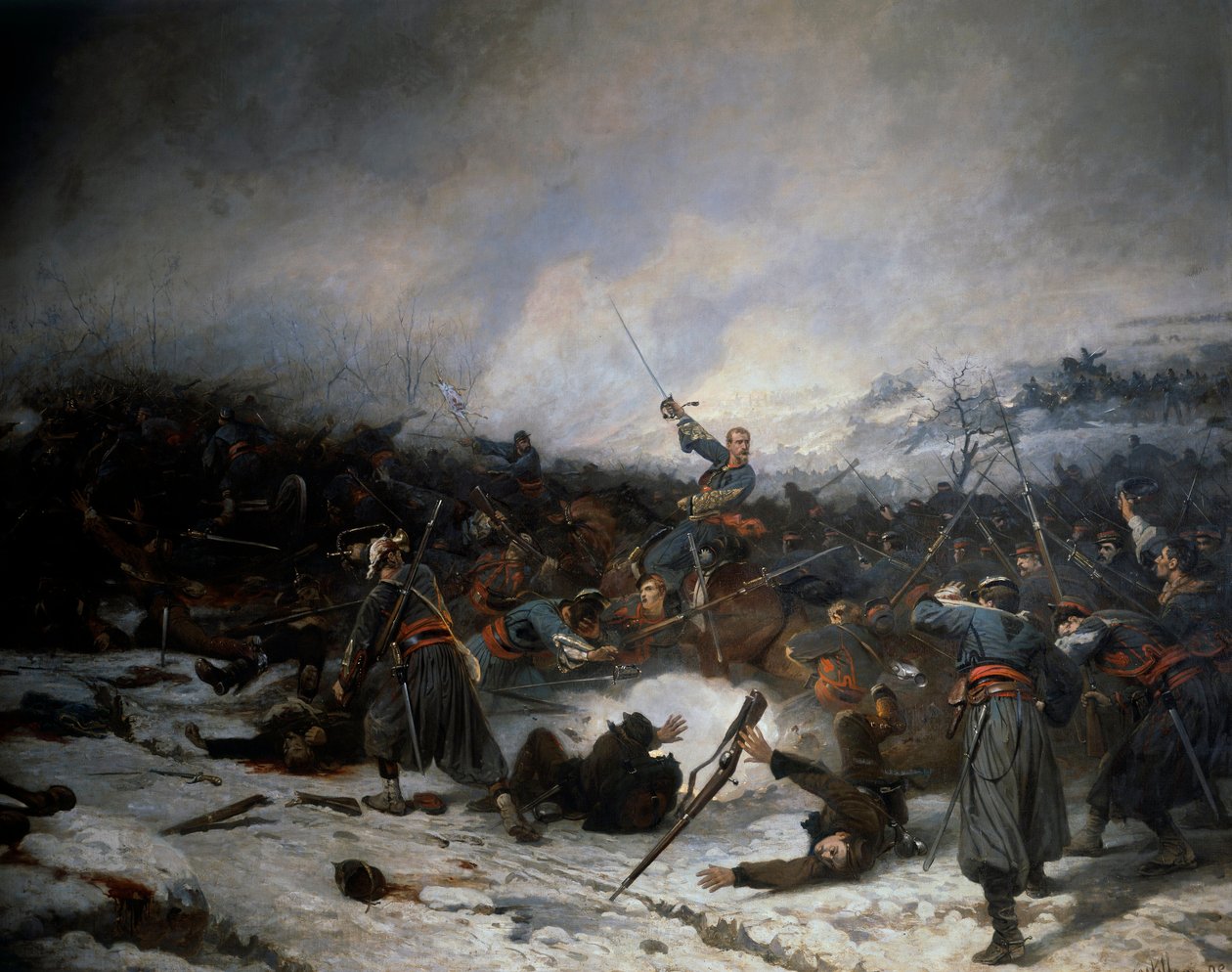 Fransk-preussisk krig i 1870: "" Slaget ved Laigny den 2. december af Charles Castellani