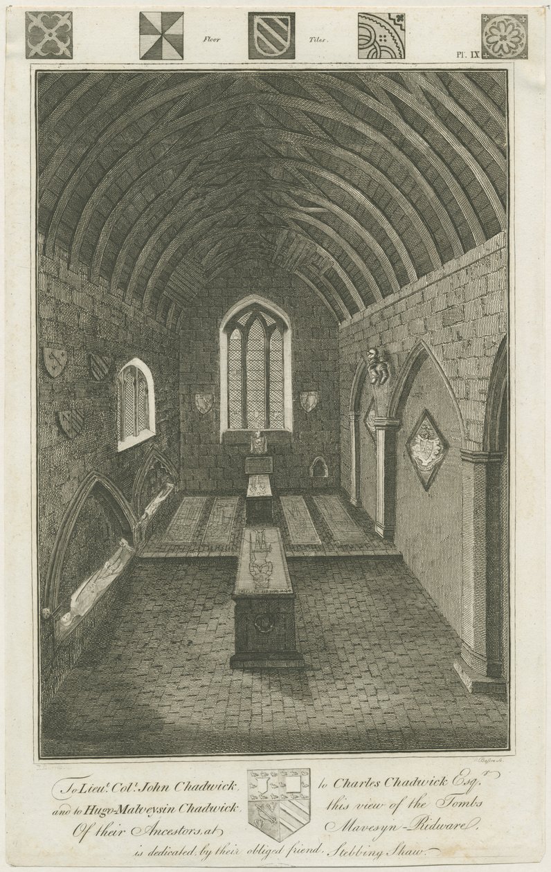 Mavesyn Ridware - Mortuary Chapel of the Mavesyn: gravering og [slut 18. århundrede] (tryk) af Charles Chadwick