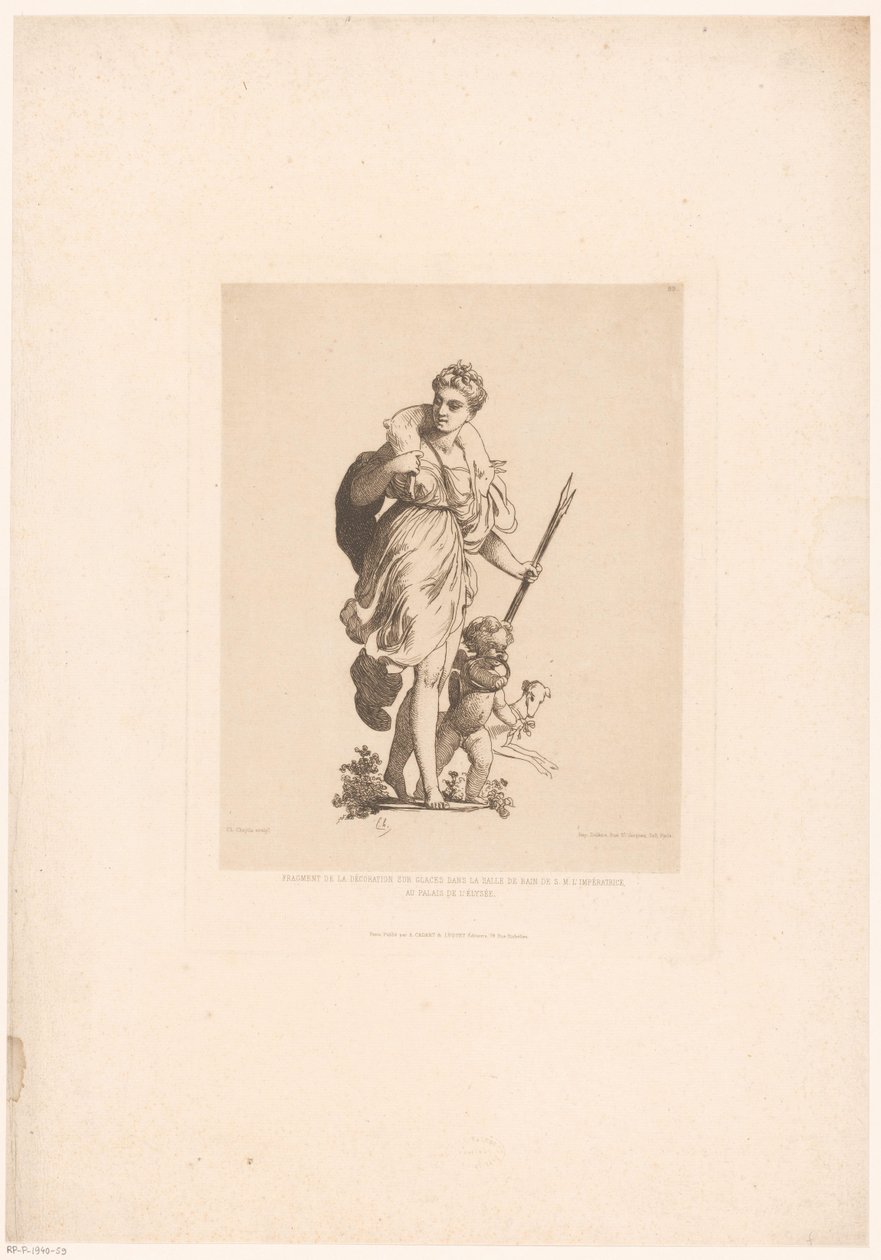 Diana og jagten Fragment af udsmykningen på spejle i badeværelset hos H.M. Kejserinden på Elysée-paladset (titel på objektet) Modern Etchings: Original and Unpublished (serietitel) af Charles Chaplin