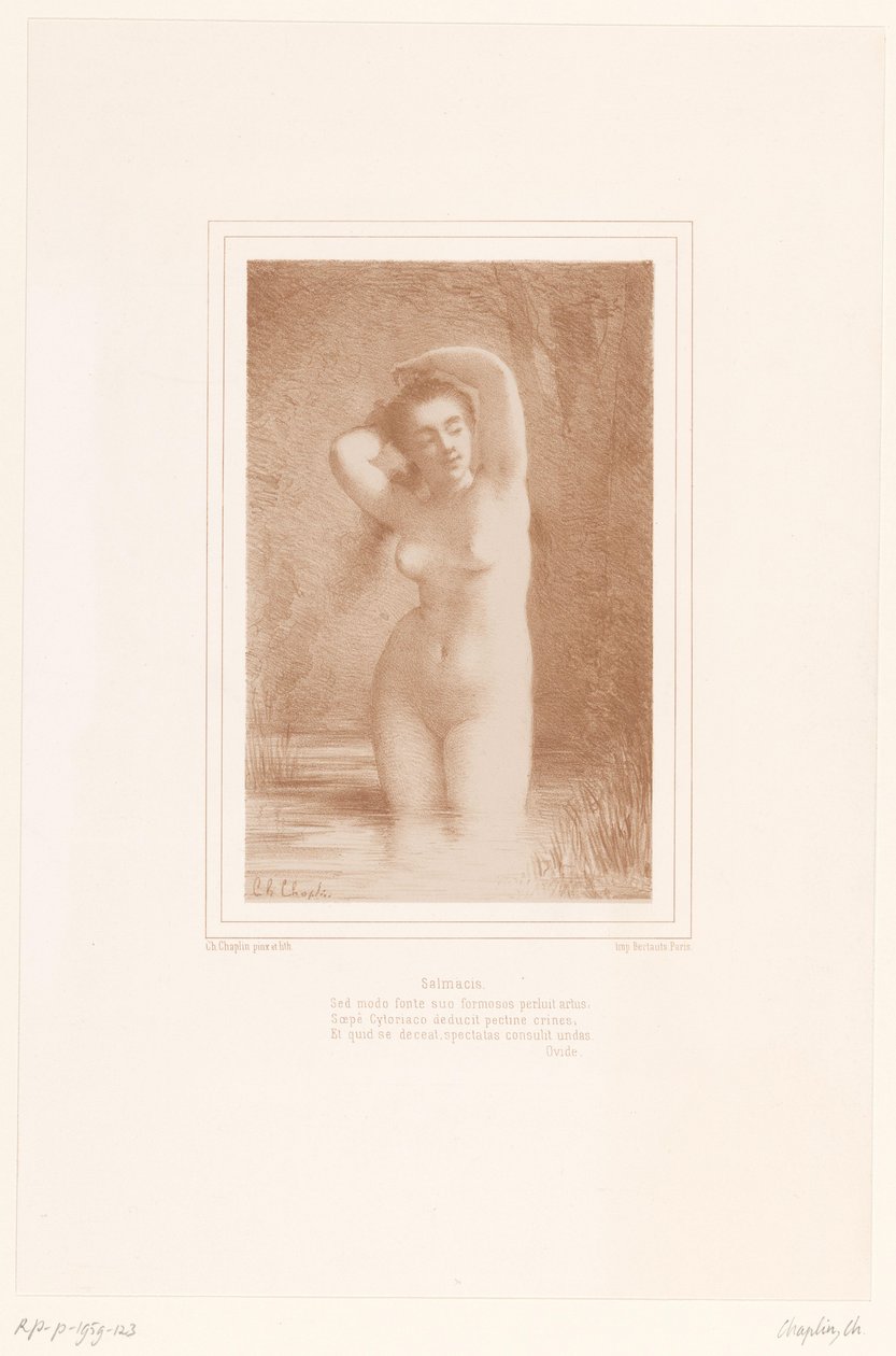 Vandnymfen Salmacis binder hendes hår Salmacis (titel på objekt) af Charles Chaplin