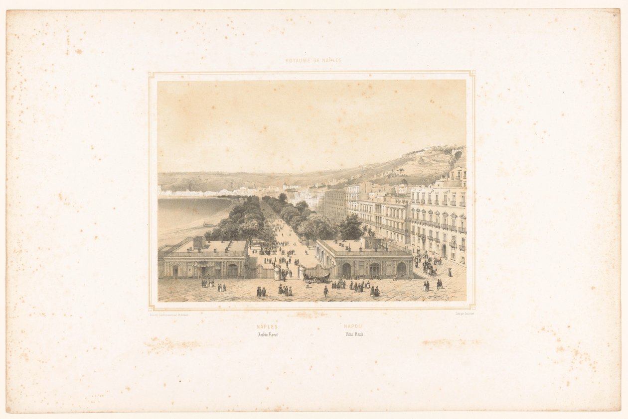 Udsigt over Villa Poggio Reale med allé af træer i Napoli Napoli. Jardin Royal / Napoli. Villa Reale (titel på objekt) Faces of the Kingdom of Napoli (serietitel) Royaume de Naples (serietitel på objekt) af Charles Claude Bachelier