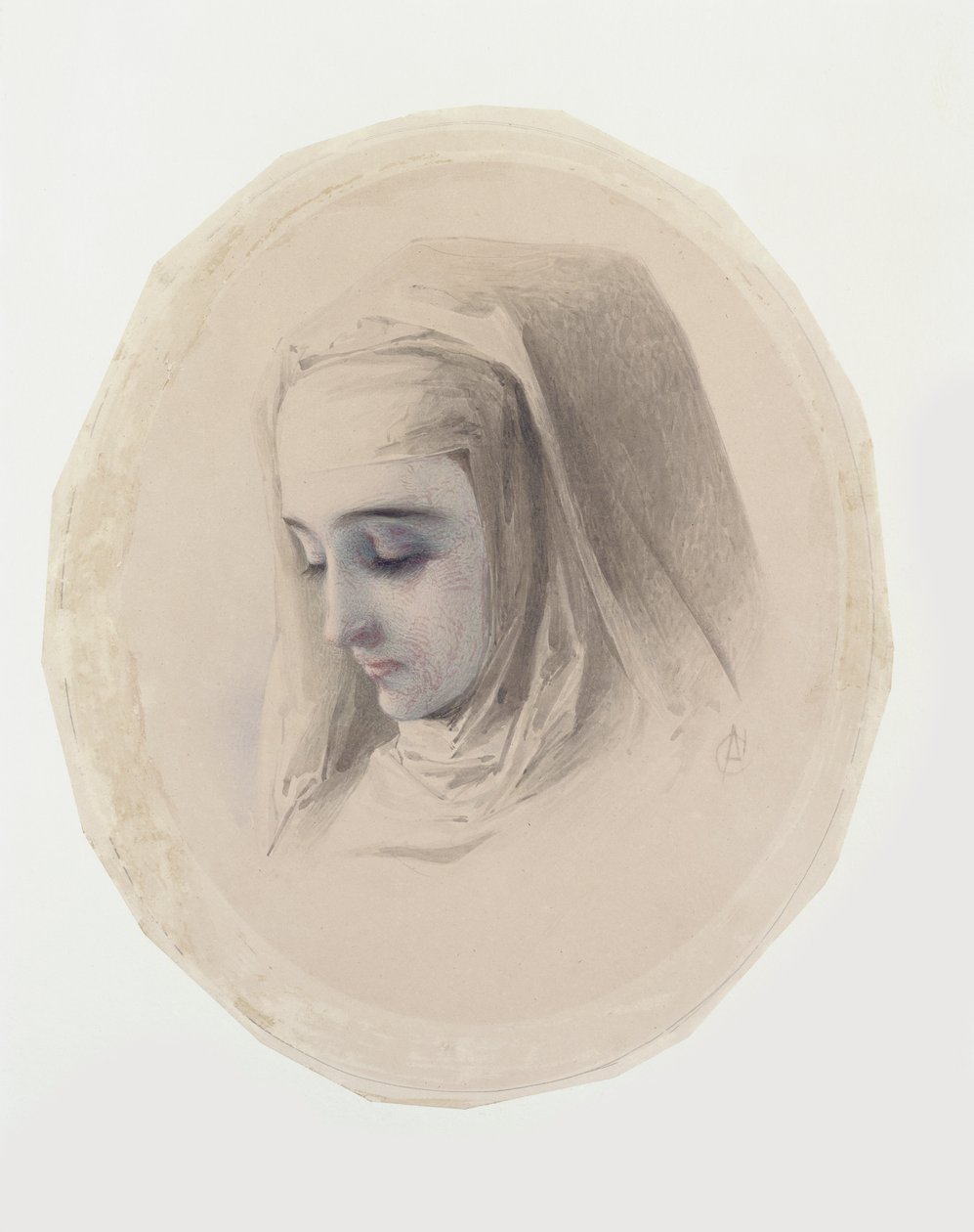 Head Study for Convent Thoughts, 1851 (wc und gouache på papir) af Charles Collins