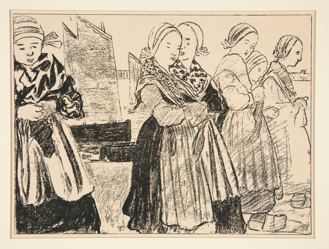Bretonske piger, eller bretonske piger på kajen, i #36 af La Revue Blanche, oktober 1894 af Charles Cottet