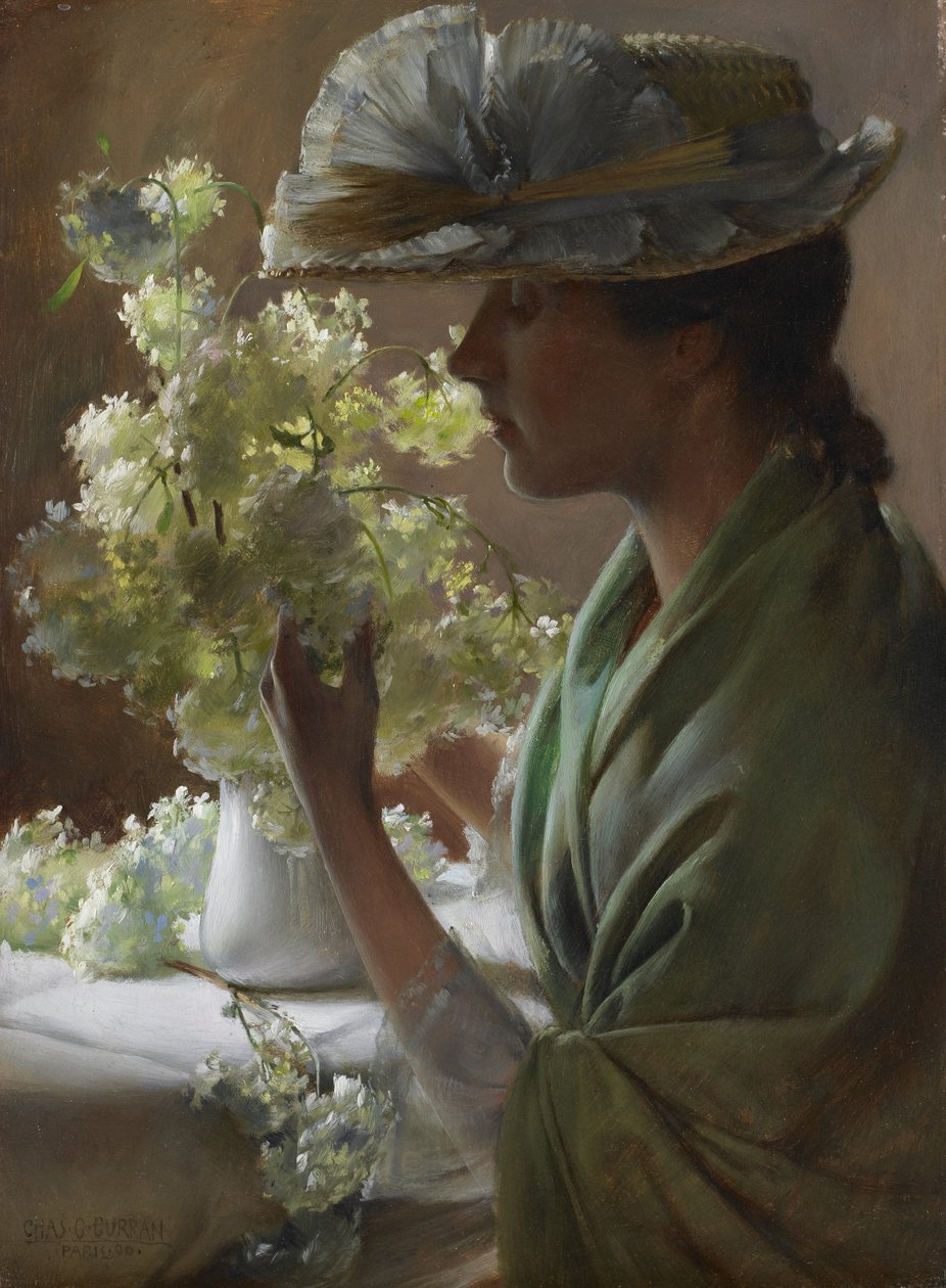 Dame med en buket (snebolde) af Charles Courtney Curran
