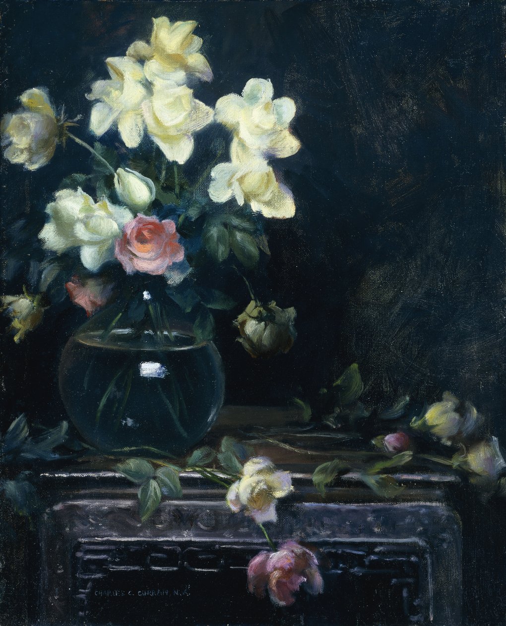 Roser i en glasvase af Charles Courtney Curran