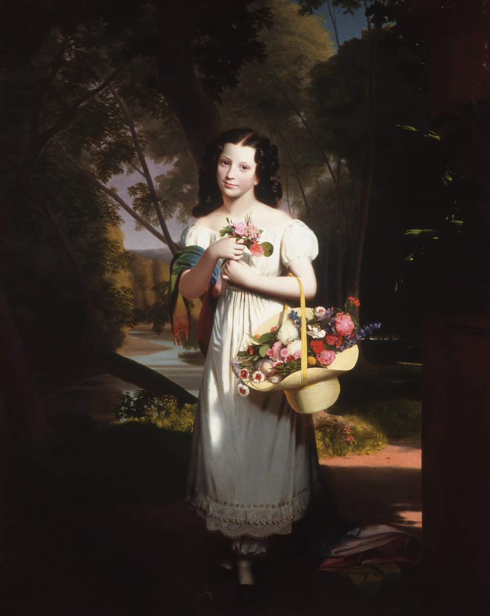 Lille pige med blomster Amelia Palmer, ca. 1830. af Charles Cromwell Ingham