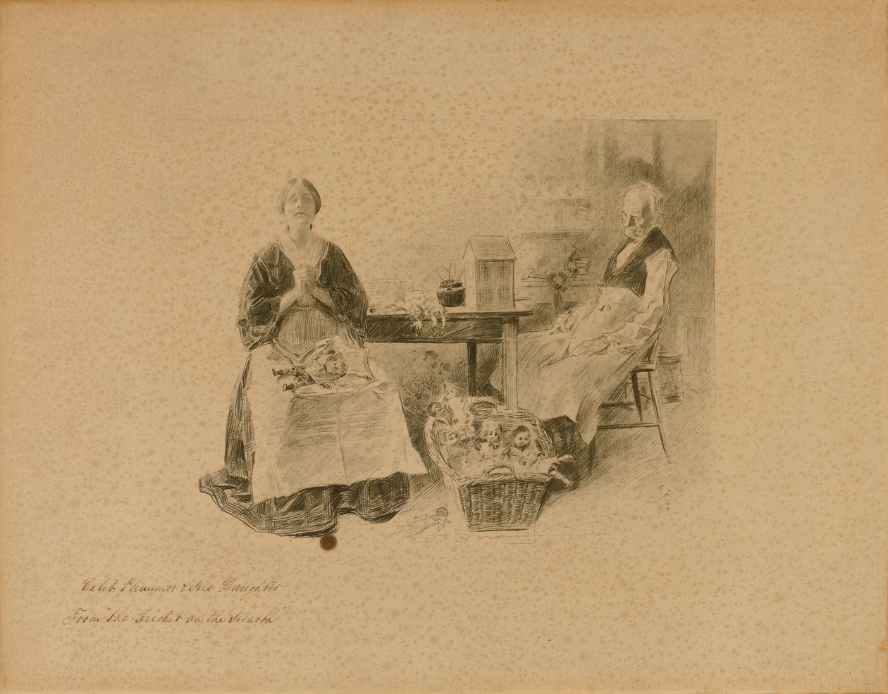 Caleb Plummer og hans datter, fra "Fårekyllingen på ildstedet" af Charles Dana Gibson