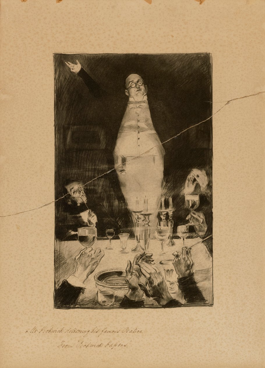 Mr. Pickwick holder sin berømte tale, fra "Pickwick Papers" af Charles Dana Gibson