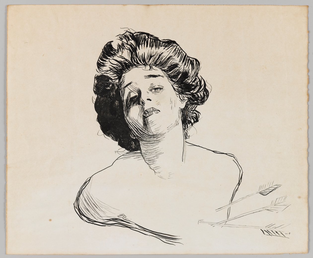 Portræt af en pige (sort blæk på cremepapir) af Charles Dana Gibson