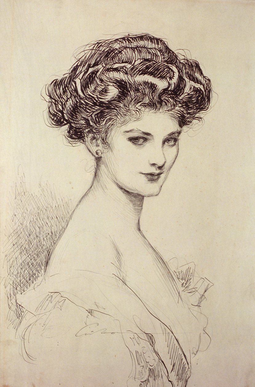 Studie af et hoved (blæk på papir) af Charles Dana Gibson