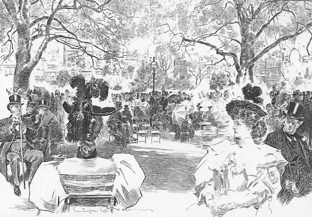 Søndag eftermiddag nær Stanhope Gate, ca. 1897 (litho) af Charles Dana Gibson