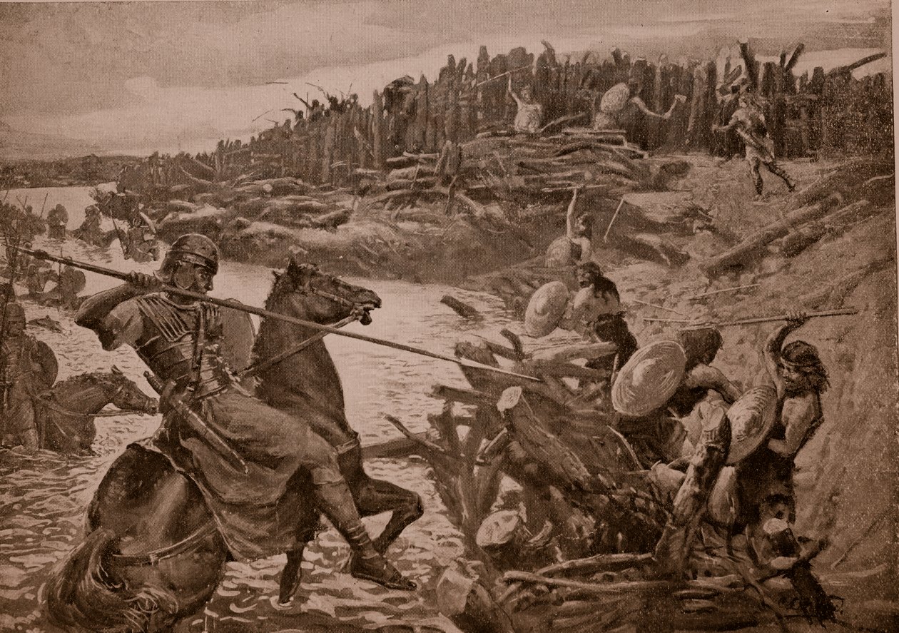 Cæsar krydser Themsen, illustration fra 