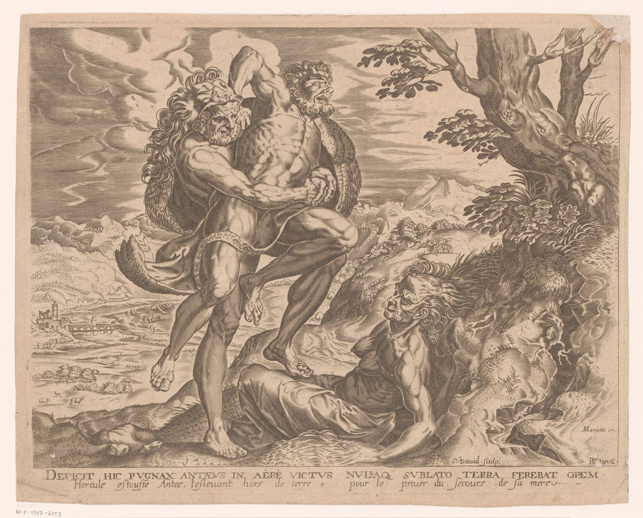 Hercules kæmper med Antaeus Labours of Hercules efter Frans Floris (serietitel) af Charles David
