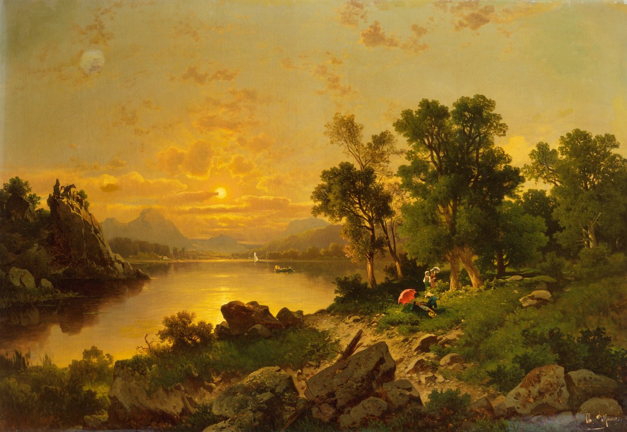 Et omfattende sølandskab (olie på lærred) af Charles Delfauer