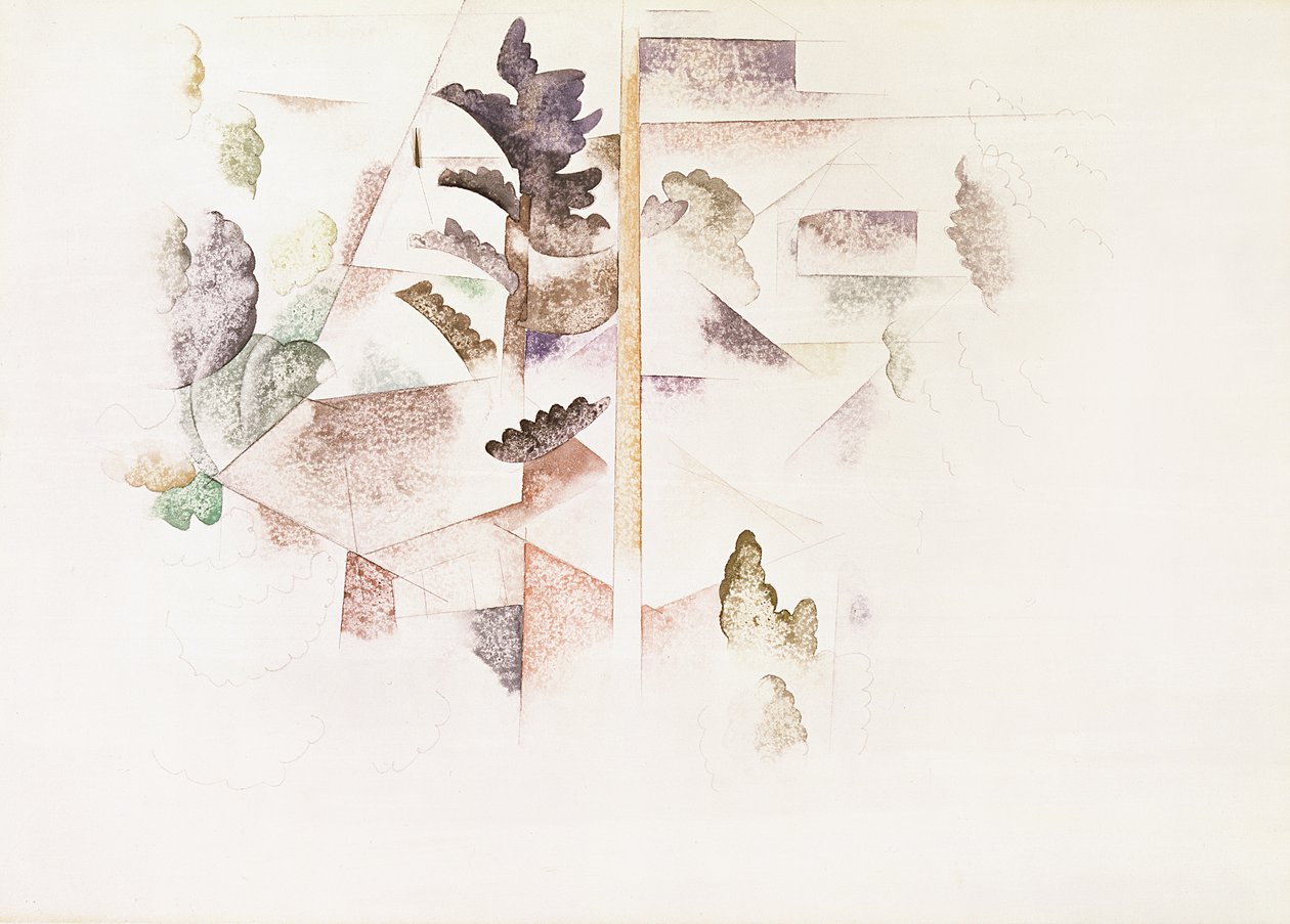 Bermuda, træer og arkitektur, ca. 1917 (wc på papir) af Charles Demuth