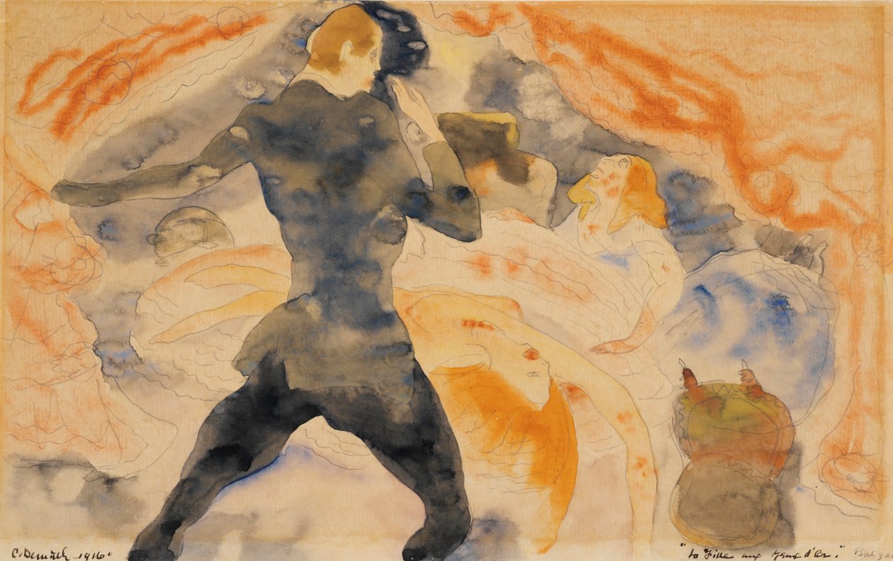 Honore de Balzacs Pigen med de gyldne øjne, 1916 (wc & blyant på papir) af Charles Demuth