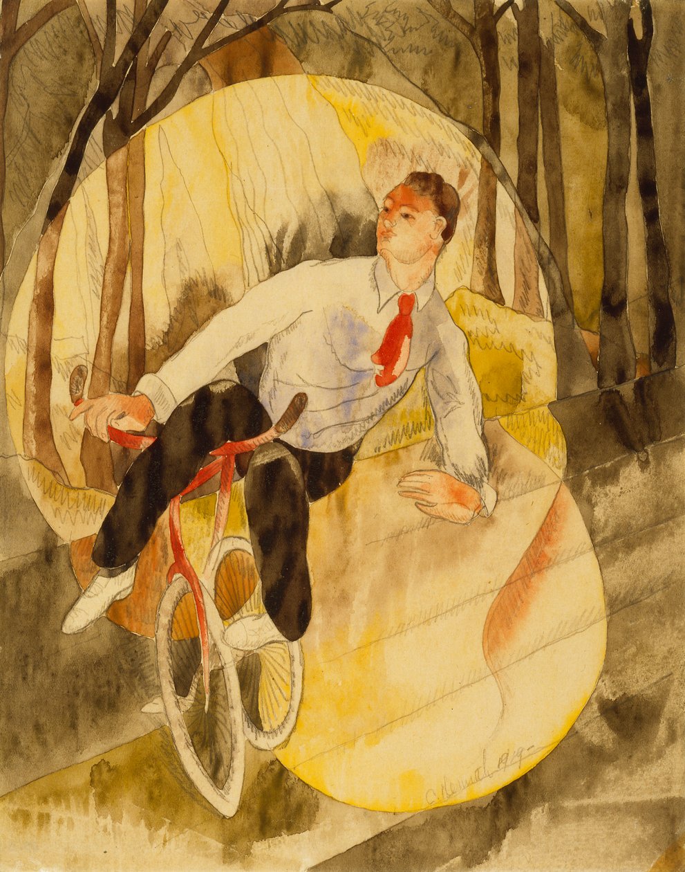 In Vaudeville: Cykelrytter (w/c & blyant på hvidt papir) af Charles Demuth