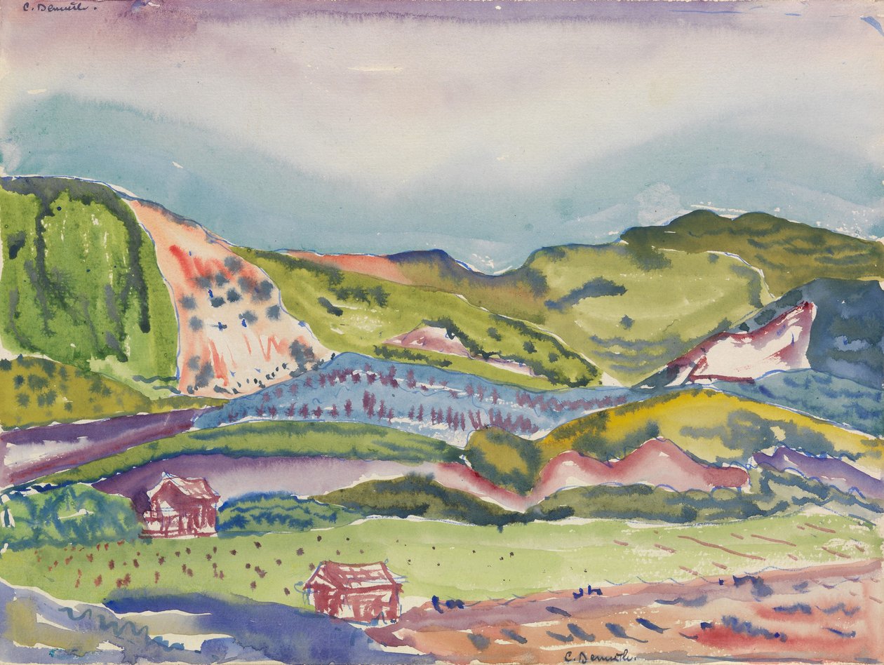 Bjerg med rødt hus, ca. 1913 af Charles Demuth