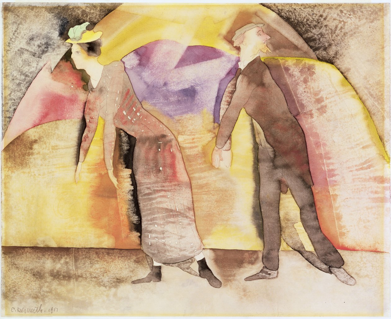 Vaudeville - Kvinde og mand på scenen, 1917 (wc på papir) af Charles Demuth