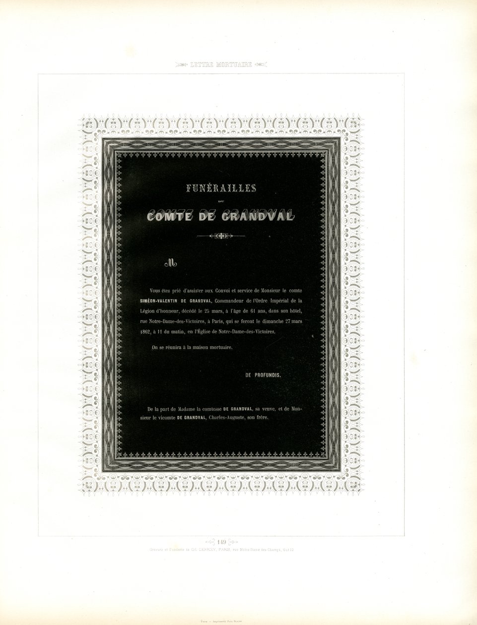 Sørgekort med ornamental ramme (print) af Charles Derriey