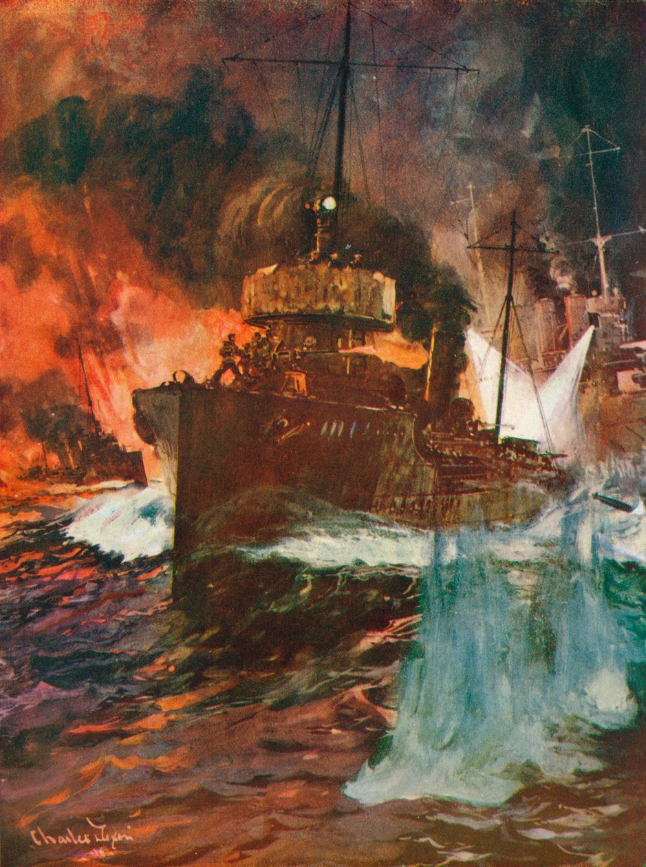 Et natangreb. Torpedobåde på arbejde, c1918 1919 af Charles Dixon
