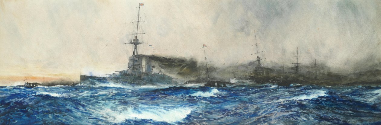 HMS Iron Duke i spidsen for andre af flådens hovedskibe af Charles Dixon