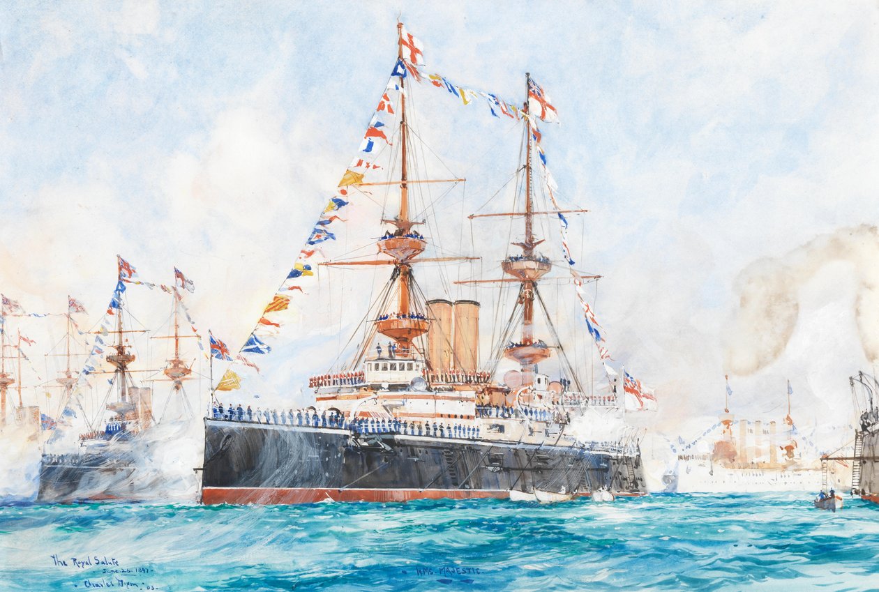 HMS Majestic ved flådegennemgangen i forbindelse med diamantjubilæet i 1897 på Spithead af Charles Dixon