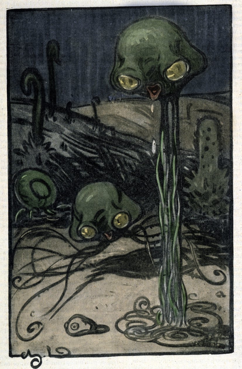 En indbygger på planeten Mars. Illustration af M. Dudouyt (1885-1946) til romanen af Herbert George Wells (1866-1946) "The War of the Worlds"". af Charles Dudouyt