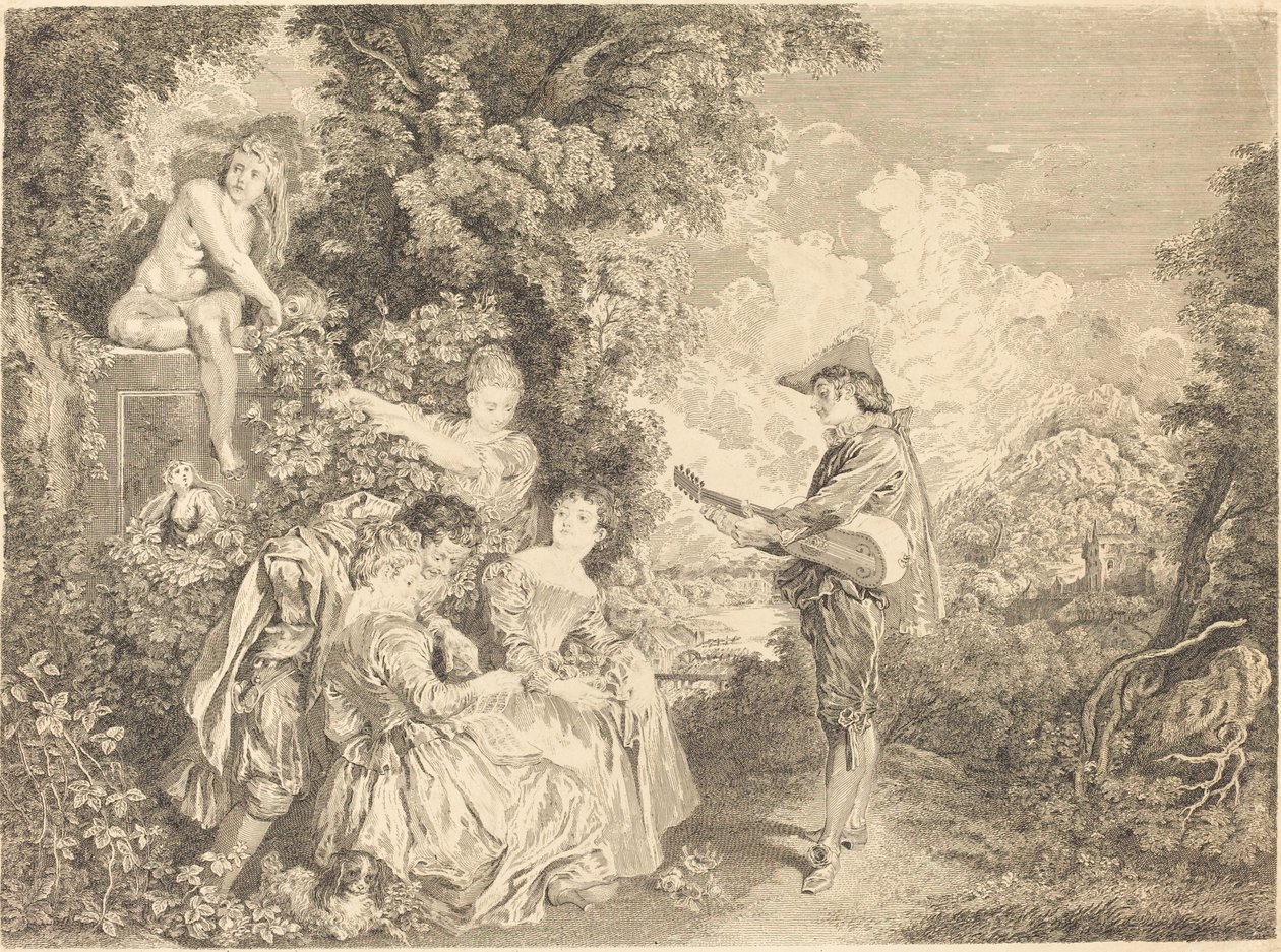 kærlighed lektion af Charles Dupuis after Antoine Watteau